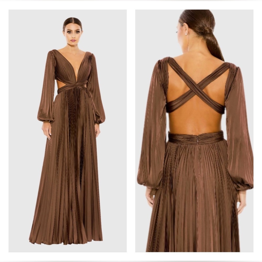 IEENA FOR MAC DUGGAL 26737 NWT Long Sleeve Cut Out Gown in Chocolate